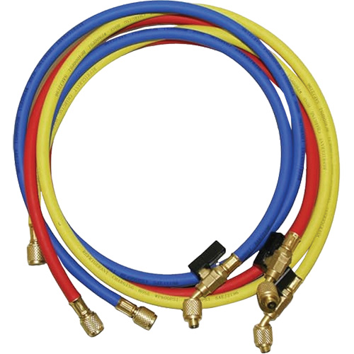 Tuyaux de charge de r&eacute;frig&eacute;rant avec robinet &agrave; boisseau et raccords SAE 1/4" Distribution Industrielle GC