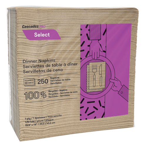 Serviettes de table &agrave; pli 1/8 Pro Select, 1 pli, 15,5" x 16" Distribution Industrielle GC