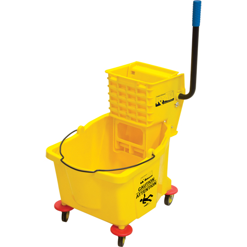 Seau et essoreuse pour vadrouille, Pression lat&eacute;rale, 9,5 gal. US (38 pintes), Jaune Distribution Industrielle GC