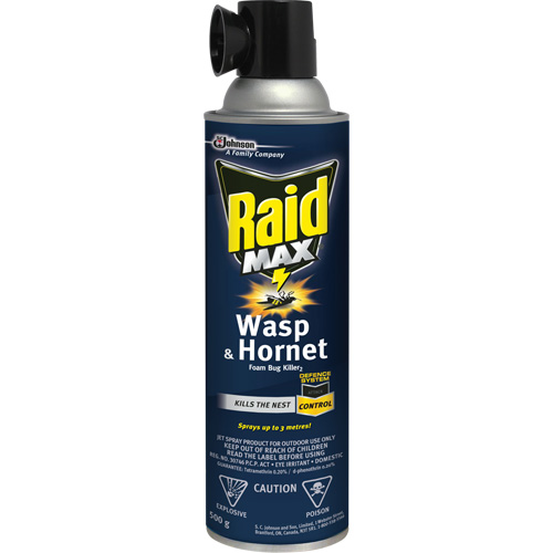 Raid&reg; Max&reg; Wasp & Hornet Foam Bug Killer, 500 g, Aerosol Can, Solvent Base Distribution Industrielle GC