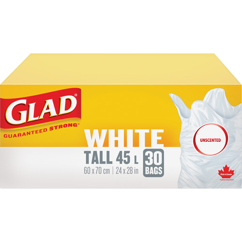 Tall 45L Unscented Garbage Bags, Regular, 24" W x 28" L, White Distribution Industrielle GC