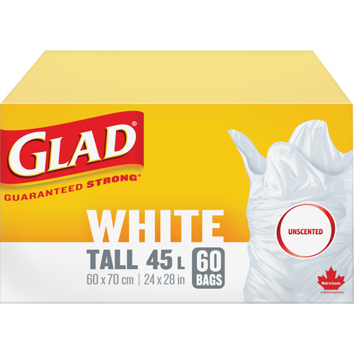 Tall 45L Unscented Garbage Bags, Regular, 24" W x 28" L, White Distribution Industrielle GC