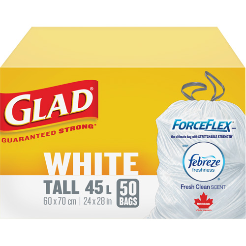 Tall 45L Febreze Garbage Bags, Regular, 24" W x 28" L, White Distribution Industrielle GC