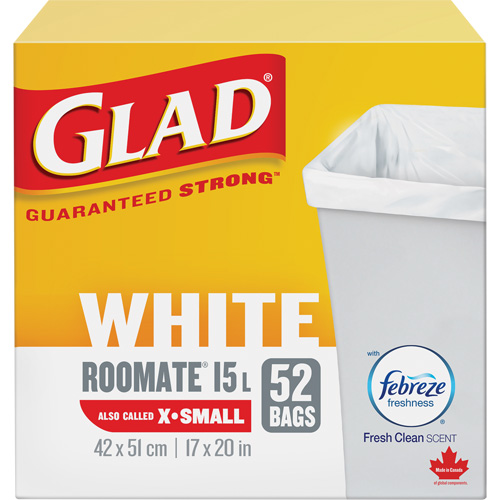 Tr&egrave;s petits sacs &agrave; ordures 15 L avec Febreze, R&eacute;gulier, 17" la x 20" lo, Blanc Distribution Industrielle GC