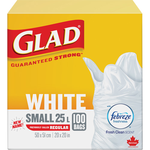 Petits sacs &agrave; ordures 25 L avec Febreze, R&eacute;gulier, 20" la x 20" lo, Blanc Distribution Industrielle GC