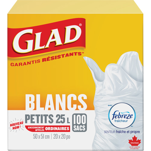 Petits sacs &agrave; ordures 25 L avec Febreze, R&eacute;gulier, 20" la x 20" lo, Blanc Distribution Industrielle GC