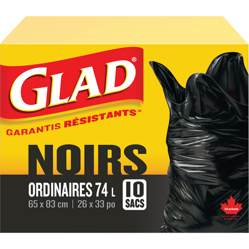Sacs &agrave; ordures 74 L, R&eacute;gulier, 26" la x 33" lo, Noir Distribution Industrielle GC