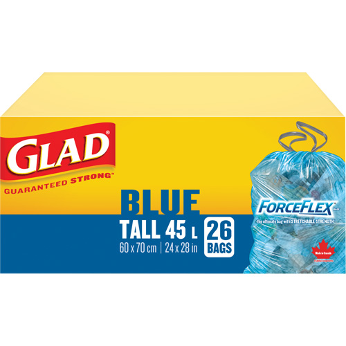 Sacs de recyclage 45 L, R&eacute;gulier, 24" la x 28" lo, Bleu Distribution Industrielle GC