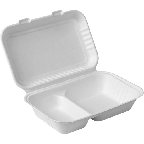 Compostable Hinged Food Containers with Compartments, Bagasse, Rectangular Distribution Industrielle GC
