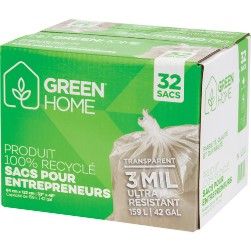 Sacs &agrave; ordures Green Home, Fort, 33" la x 48" lo, 3 mils, Transparent, Capacit&eacute; 159 L (42 gal.) Distribution Industrielle GC