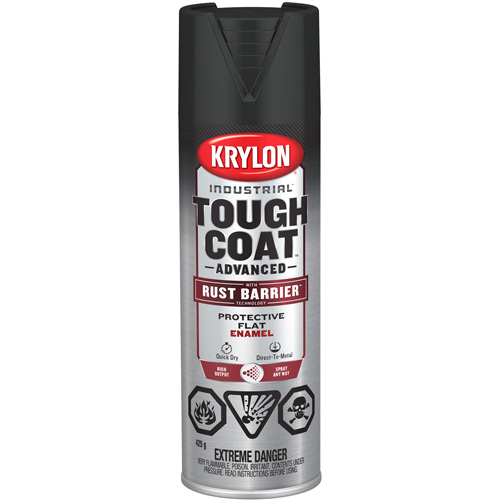 Peinture Tough Coat avec technologie Rust Barrier, Noir, Plat, 425 g, Canette a&eacute;rosol Distribution Industrielle GC
