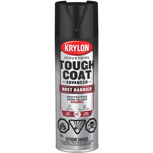 Peinture Tough Coat avec technologie Rust Barrier, Noir, Semi-brillant, 425 g, Canette a&eacute;rosol Distribution Industrielle GC