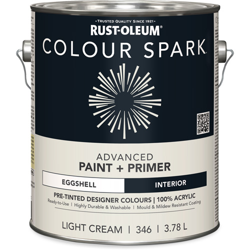 Colour Spark Interior Pre-Tinted Paint + Primer Wall Paint, White Cotton, Semi-Gloss, 3.78 L, Gallon Distribution Industrielle GC