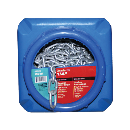 Chaînes galvanis&eacute;es par immersion &agrave; chaud, Acier au carbone, 1/4" x 100' (30,4 m) l, Calibre 30, Charge d'utilisation 1100 lb (0,55 tonne) Distribution Industrielle GC