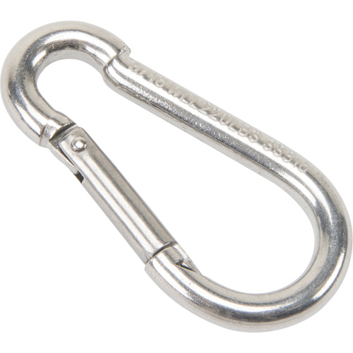 Mousqueton en acier inoxydable, 220 lb (0,11 tonne) Charge d'utilisation max., 3/16" Taille, 5/16" Oeil Distribution Industrielle GC