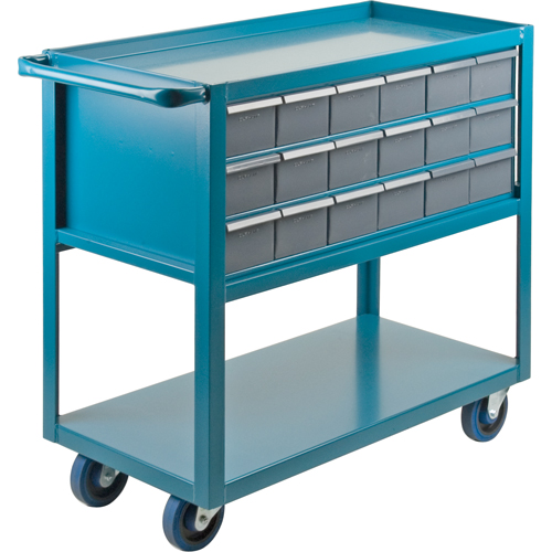 Chariot &agrave; tablette avec tiroir, 1200 lb Capacit&eacute;, Acier, 18" x la, 35" x ha, 36" p, Roues en Caoutchouc, Enti&egrave;rement soud&eacute;, 18 tirroirs Distribution Industrielle GC