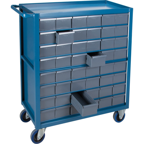 Chariot &agrave; tablette avec tiroir, 1200 lb Capacit&eacute;, Acier, 18" x la, 35" x ha, 36" p, Roues en Caoutchouc, Enti&egrave;rement soud&eacute;, 48 tirroirs Distribution Industrielle GC