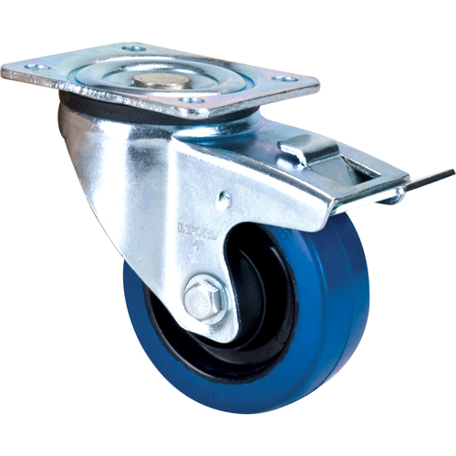 Roulette bleue, Pivotant avec frein, 4" (101,6 mm), Caoutchouc, 350 lb (158,8 kg) Distribution Industrielle GC