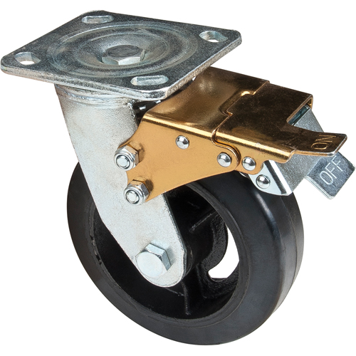Roulette moul&eacute;, Pivotant avec frein, 6" (152,4 mm), Caoutchouc, 550 lb (249 kg) Distribution Industrielle GC