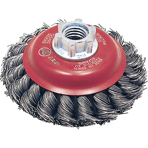 BK420T Knot Twisted Conical Brush, 4" Dia., 0.02" Fill, 5/8"-11 Arbor, Steel Distribution Industrielle GC