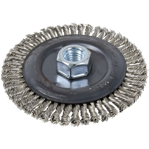 Brosse pour cordon de soudure, Dia. 5", Fils 0,022", Arbre 5/8"-11, Acier inoxydable Distribution Industrielle GC