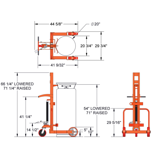 Grand chariot hydraulique HLCC pour bouteille de gaz liquide, Roues Polyur&eacute;thane, Base de 20" la x 20" p, 1000 lb Distribution Industrielle GC