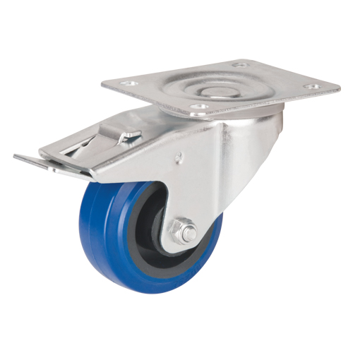 Roulette bleue, Pivotant avec frein, 3" (76 mm), Caoutchouc, 285 lb (129 kg) Distribution Industrielle GC
