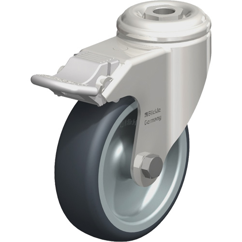 Stainless Steel Thermoplastic Elastomer Caster, Swivel with Brake, 4" (102 mm) Dia., 240 lbs. (108 kg.) Capacity Distribution Industrielle GC