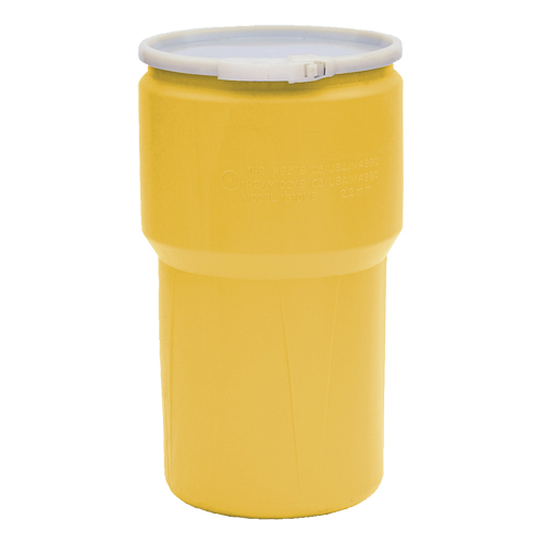 Baril emboîtable en poly&eacute;thyl&egrave;ne, 14 gal. US (11,7 gal. imp.), Dessus ouvert, Jaune Distribution Industrielle GC