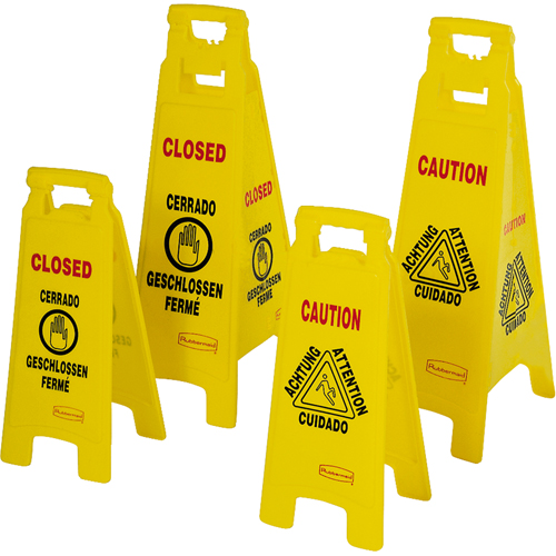 Wet Floor Safety Signs, Quadrilingual with Pictogram Distribution Industrielle GC