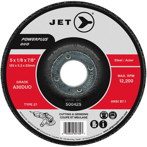 POWERPLUS DUO Cutting/Grinding Wheel, 5" x 1/8", 7/8" Arbor, Type 27, A30DUO Grit Distribution Industrielle GC