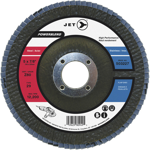 Disque &agrave; lamelles POWERBLEND, 5" x 7/8", Type 29, Grain Z40, Alumine de zirconium Distribution Industrielle GC