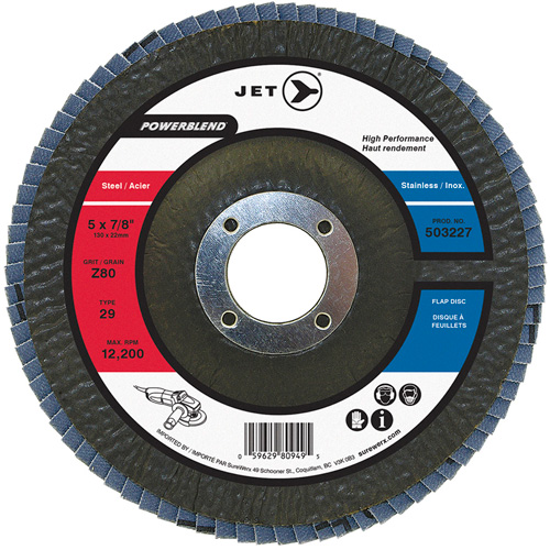 Disque &agrave; lamelles POWERBLEND, 5" x 7/8", Type 29, Grain Z80, Alumine de zirconium Distribution Industrielle GC