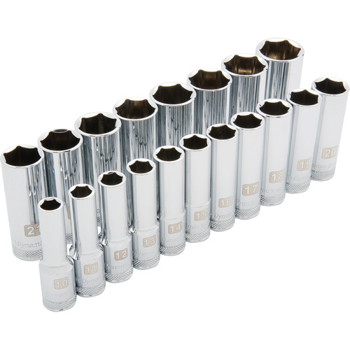 Metric Socket Set, 19 Pcs, 1/2" Drive Size, Deep Distribution Industrielle GC