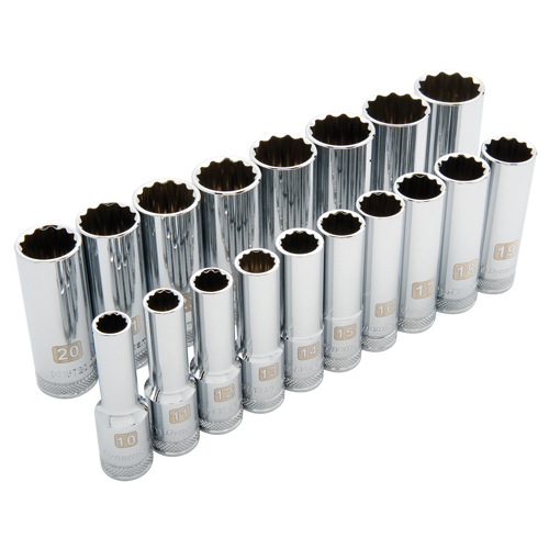 Jeu de douilles m&eacute;triques, 18 Mcx, Prise de 1/2", Profond Distribution Industrielle GC