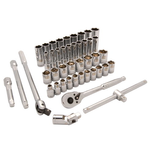 Metric Socket Set, 43 Pcs, 1/2" Drive Size, Deep Distribution Industrielle GC