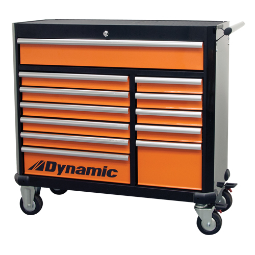 Armoire &agrave; outils mobile, 12 tiroirs, 42" la x 18" p x 41" h, Noir/Orange Distribution Industrielle GC