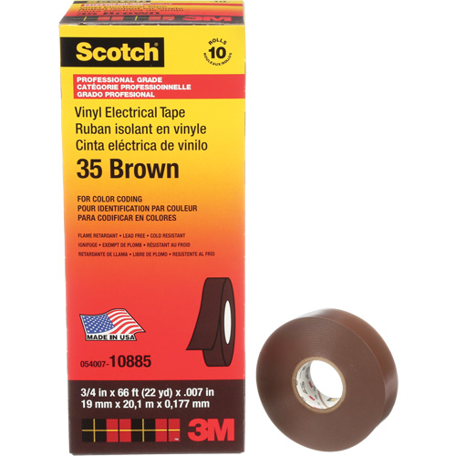 Scotch&reg; Vinyl Colour Coding Electrical Tape, 19 mm (3/4") W x 20 m (66') L, 7 mils, Brown Distribution Industrielle GC