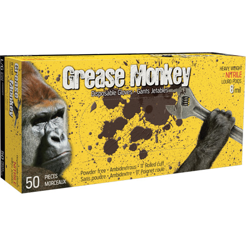 Gants Grease Monkey, Grand, Nitrile, 8 mils, Sans poudre, Noir Distribution Industrielle GC