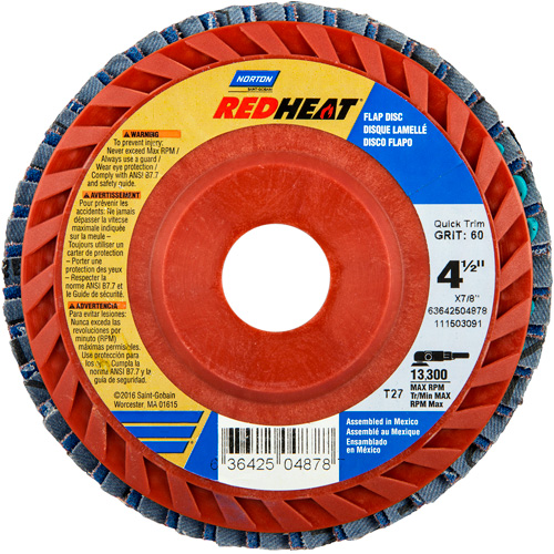 Red Heat&reg; Plastic Flat Flap Discs, 4-1/2" x 7/8", Type 27, 40 Grit, Ceramic Alumina Distribution Industrielle GC