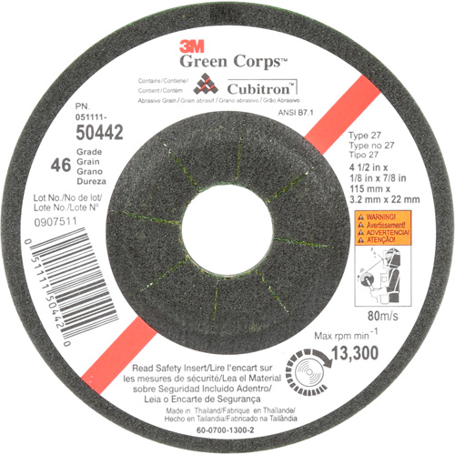 Green Corps Flexible Grinding Wheel, 4-1/2" x 1/8", 7/8" Arbor, Ceramic, Type 27 Distribution Industrielle GC