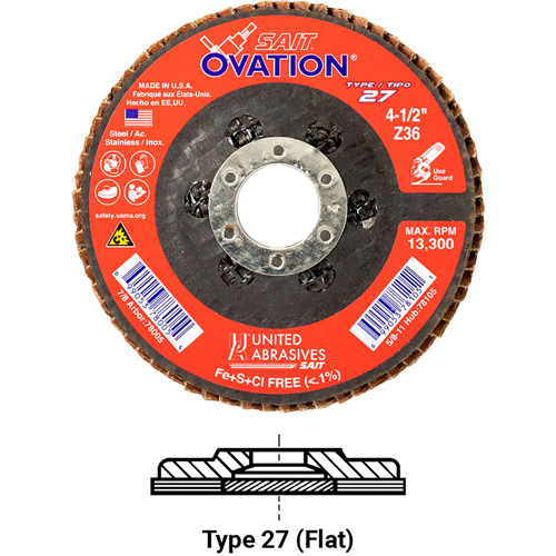 OVATION MEULE LAMELLE5X5/8 11 GRAIN36, 5" x 5/8"-11, Type 27, Grain 36, Zirconium Distribution Industrielle GC
