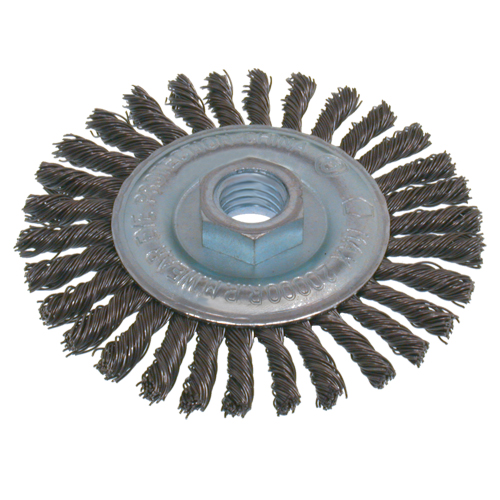 Brosses &eacute;conomiques &agrave; fil nou&eacute;s &agrave; haute vitesse pour cordons de soudure, Dia. 6-1/2", Fils 0,02", Arbre 5/8"-11, Acier Distribution Industrielle GC