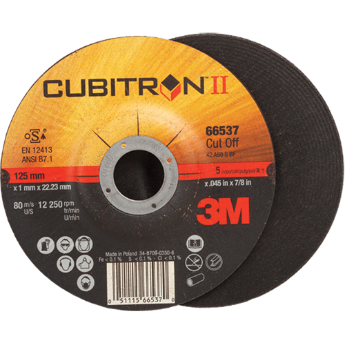 Meules &agrave; tronçonner Cubitron II, 5" x 0,045", Arbre de 7/8", Type 27, C&eacute;ramique, 12250 Tr/min Distribution Industrielle GC