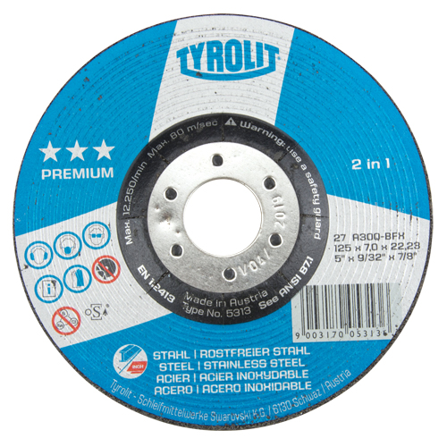 Meule 2-en-1 de premi&egrave;re qualit&eacute;, 5" x 9/32", Arbre 7/8", Type 27 Distribution Industrielle GC