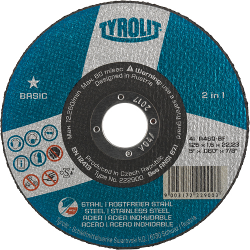 Basic 2 In 1 Cut-Off Wheel, 4-1/2" x 1/16", 7/8" Arbor, Type 1, Aluminum Oxide, 13300 RPM Distribution Industrielle GC