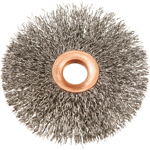 Brosses rotatives &agrave; fils cr&ecirc;p&eacute;s avec moyeu en cuivre 3", 3" dia., Fils 0,014", Arbre 1/2" Distribution Industrielle GC