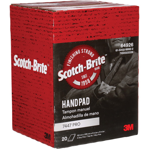 Tampons manuels Scotch-Brite 7447, Oxyde d'aluminium, 9" x 6", Grain Tr&egrave;s fin Distribution Industrielle GC