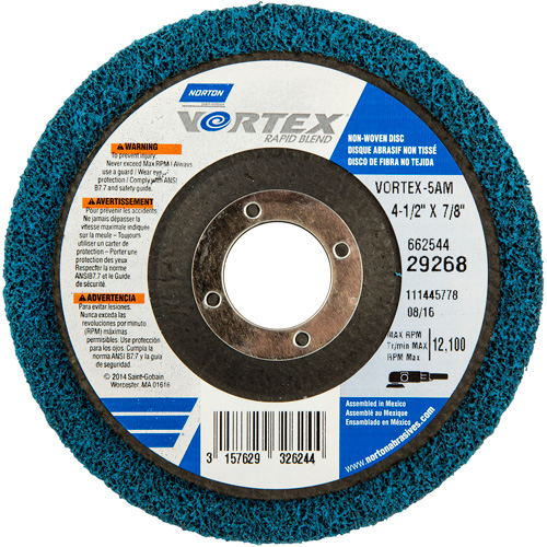 Meule non tiss&eacute;e Vortex, 4-1/2" dia. x 1/2" la, Arbre 7/8", Oxyde d'aluminium Distribution Industrielle GC
