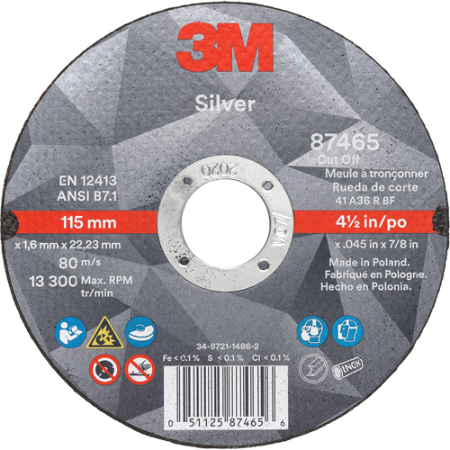 Silver Cut-Off Wheel, 4-1/2" x 0.045", 7/8" Arbor, Type 1, Ceramic, 13300 RPM Distribution Industrielle GC